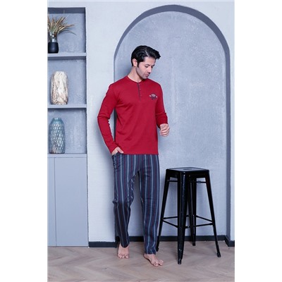 AHENGİM Man Erkek Pijama Takımı Interlok Altı Çizgili Pamuklu Mevsimlik M70102272 1-2-10001215