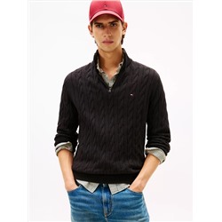 Cable Knit Mockneck Quarter-Zip Sweater