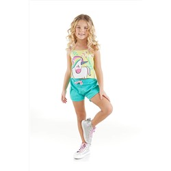 Denokids Ormanda Unicorn Kız Çocuk T-shirt Şort Takım CFF-23Y1-043