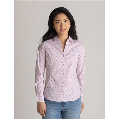 LONG SLEEVE FITTED PRINTED POPLIN SHIRT