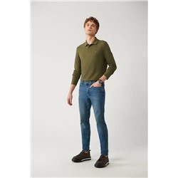 Avva Erkek Mavi Eskitme Yıkamalı Esnek Slim Fit Dar Kesim Jean Pantolon E003512