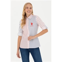 Kadın Kırmızı Uzun Kollu Çizgili Gömlek