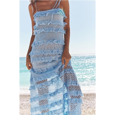 POINTELLE RUFFLED KNIT DRESS
