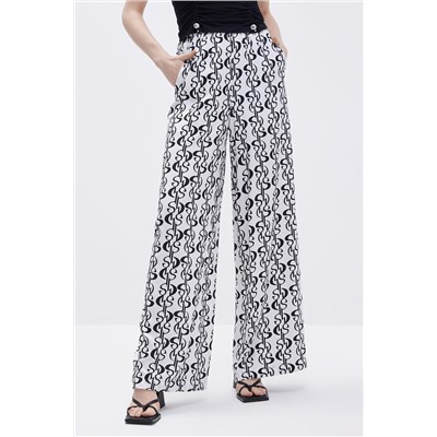 Pantalón palazzo de seda de tiro alto Blanco