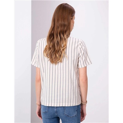 Lacivert Crop Çizgili Kısa Kollu Bluz