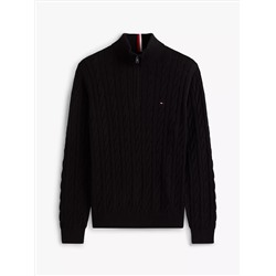 Cable Knit Mockneck Quarter-Zip Sweater