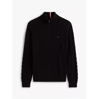Cable Knit Mockneck Quarter-Zip Sweater