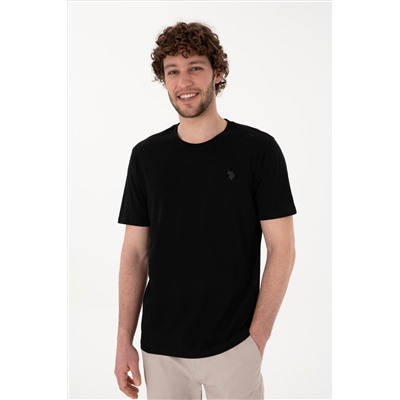 Erkek Regular Fit Bisiklet Yaka Siyah Basic Tişört