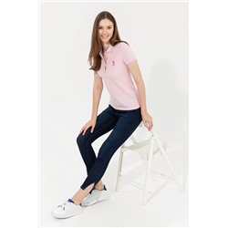 Kadın Pudra Basic Polo Yaka Tişört