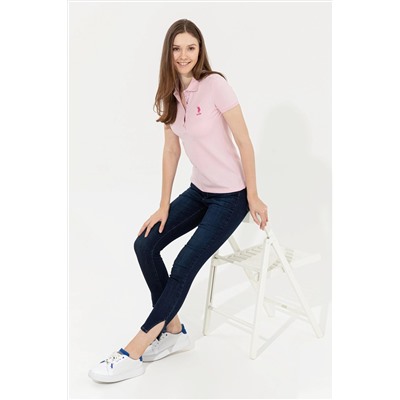 Kadın Pudra Basic Polo Yaka Tişört