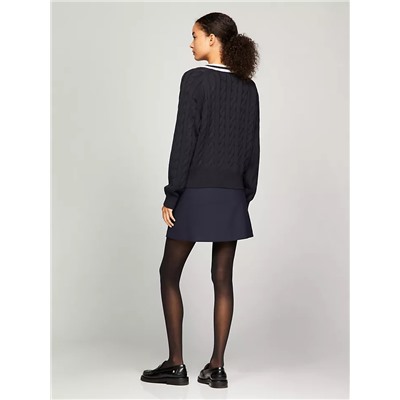 Cable Knit Varsity V-Neck Sweater