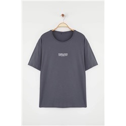 Antrasit Oversize Fit %100 Pamuk Ön ve Arka Baskılı Örme Büyük Beden T-Shirt TBBSS25BF00002
