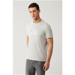 Avva, Erkek Açık Gri Bisiklet Yaka Baskılı Soft Touch T-shirt A41y1131