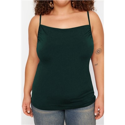 Yeşil Degaje Yaka Askılı Örme Bluz TBBSS24AF00006