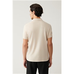 Bej %100 Pamuk Serin Tutan Polo Yaka T-Shirt