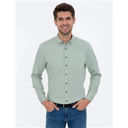 Su Yeşili Regular Fit Uzun Kollu Gömlek
