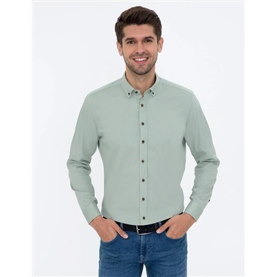 Su Yeşili Regular Fit Uzun Kollu Gömlek