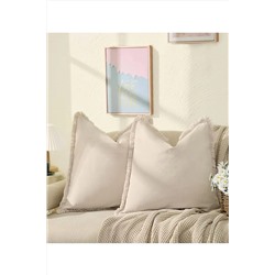 Bc Home 2'li Püsküllü Krem Lux Kare Dekoratif Kırlent Kılıfı 43 x 43 cm Iskandinav, Bohem ( 2 Adet) PRS432L