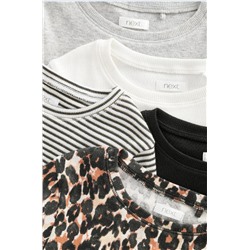 Black/Animal/White/Stripe 5 Pack Ribbed Long Sleeve Tops