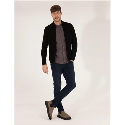 Siyah Slim Fit Triko Hırka
