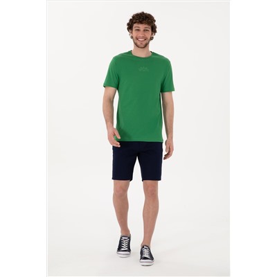 Erkek Regular Fit Bisiklet Yaka Yeşil Tişört