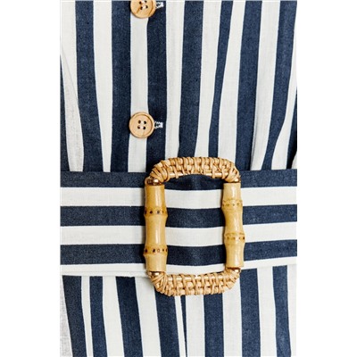 STRIPED LINEN BLEND MIDI DRESS