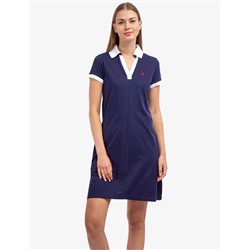 SHORT SLEEVE SPLIT NECK SWING DRESS