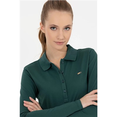 Kadın Yeşil Basic Polo Yaka Sweatshirt