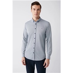 Avva Erkek Indigo Kolay Ütülenebilir Dokulu Örme Slim Fit Gömlek A31y2067 A31Y2067