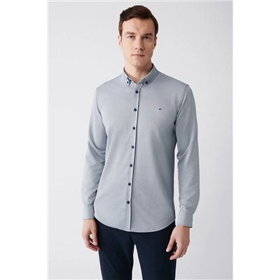 Avva Erkek Indigo Kolay Ütülenebilir Dokulu Örme Slim Fit Gömlek A31y2067 A31Y2067