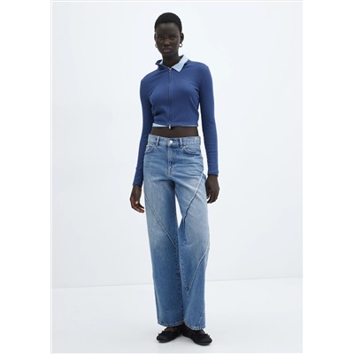 Jeans wideleg costuras decorativas