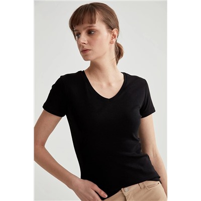 Defacto Slim Fit V Yaka Basic Kısa Kollu %100 Pamuk Tişört I1080AZ21SP