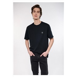 Mavi Mühür Logo Nakışlı Siyah Tişört Loose Fit / Bol Rahat Kesim 067074-900