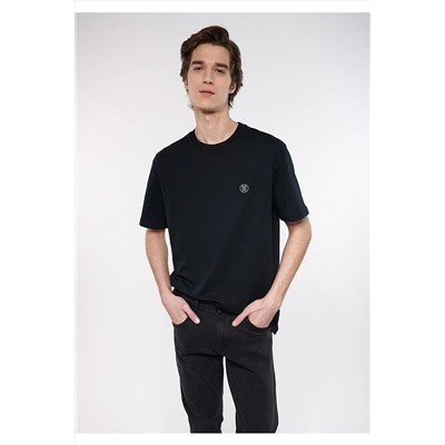 Mavi Mühür Logo Nakışlı Siyah Tişört Loose Fit / Bol Rahat Kesim 067074-900