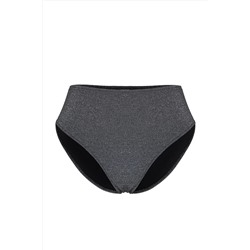 Siyah Yüksek Bel Simli Işıltılı Büyük Beden Bikini Altı TBBSS25CR00004