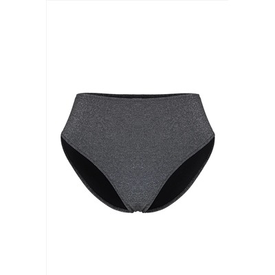 Siyah Yüksek Bel Simli Işıltılı Büyük Beden Bikini Altı TBBSS25CR00004