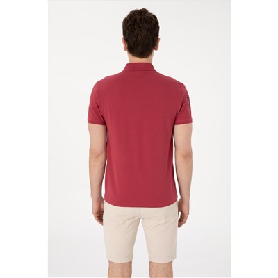 Erkek Slim Fit Polo Yaka Vişne Basic Tişört