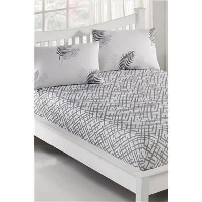 Ev & Ev Home Pes Lastikli Çarşaf Seti Çift Kişilik Palma Gri Ep-024559