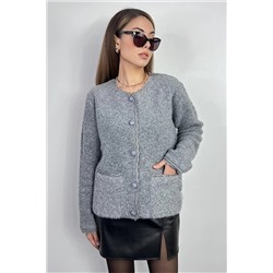 Ritnice Kadın Perla Dantelli Gri Buklet Hırka 1279