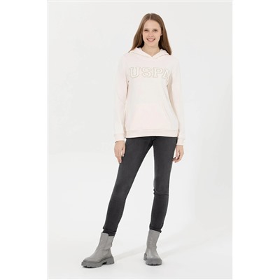 Kadın Ekru Kapüşonlu Basic Sweatshirt