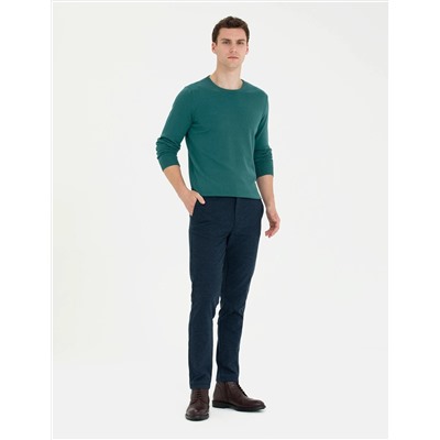 Yeşil Slim Fit Bisiklet Yaka Basic Triko Kazak