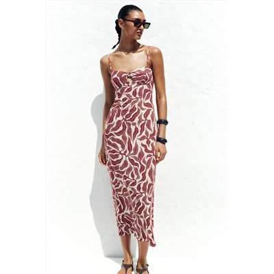 PRINTED RUSTIC MIDI LINEN BLEND DRESS
