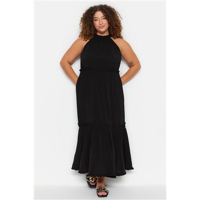 Siyah Halter Yaka Dokuma Elbise TBBSS23AH00207