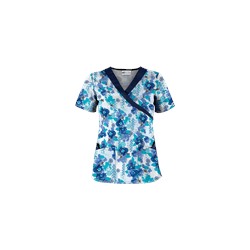 UA Floral Zen Navy Mock Wrap Scrub Top