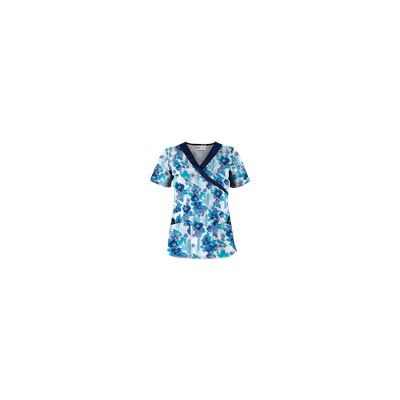 UA Floral Zen Navy Mock Wrap Scrub Top