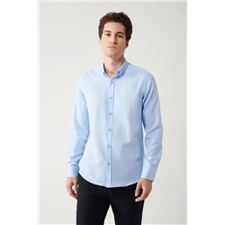 Avva Erkek Mavi Alttan Britli Yaka Pamuk Karışımlı Armürlü Slim Fit Gömlek A32Y2056