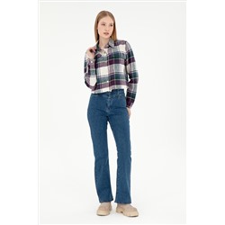 Kadın Mavi Slim Flare Fit Jean Pantolon