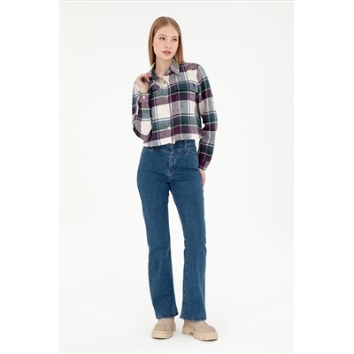 Kadın Mavi Slim Flare Fit Jean Pantolon