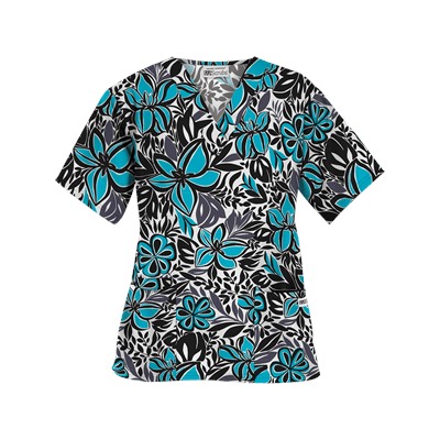 UA Tropical Delight Turquoise Print Scrub Top