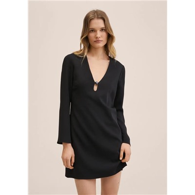 Vestido aplique cuello -  Mujer | MANGO OUTLET España